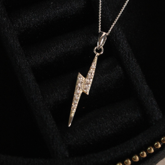 Harry Potter Lightning Bolt Scar Necklace - Sterling Silver With Crystals