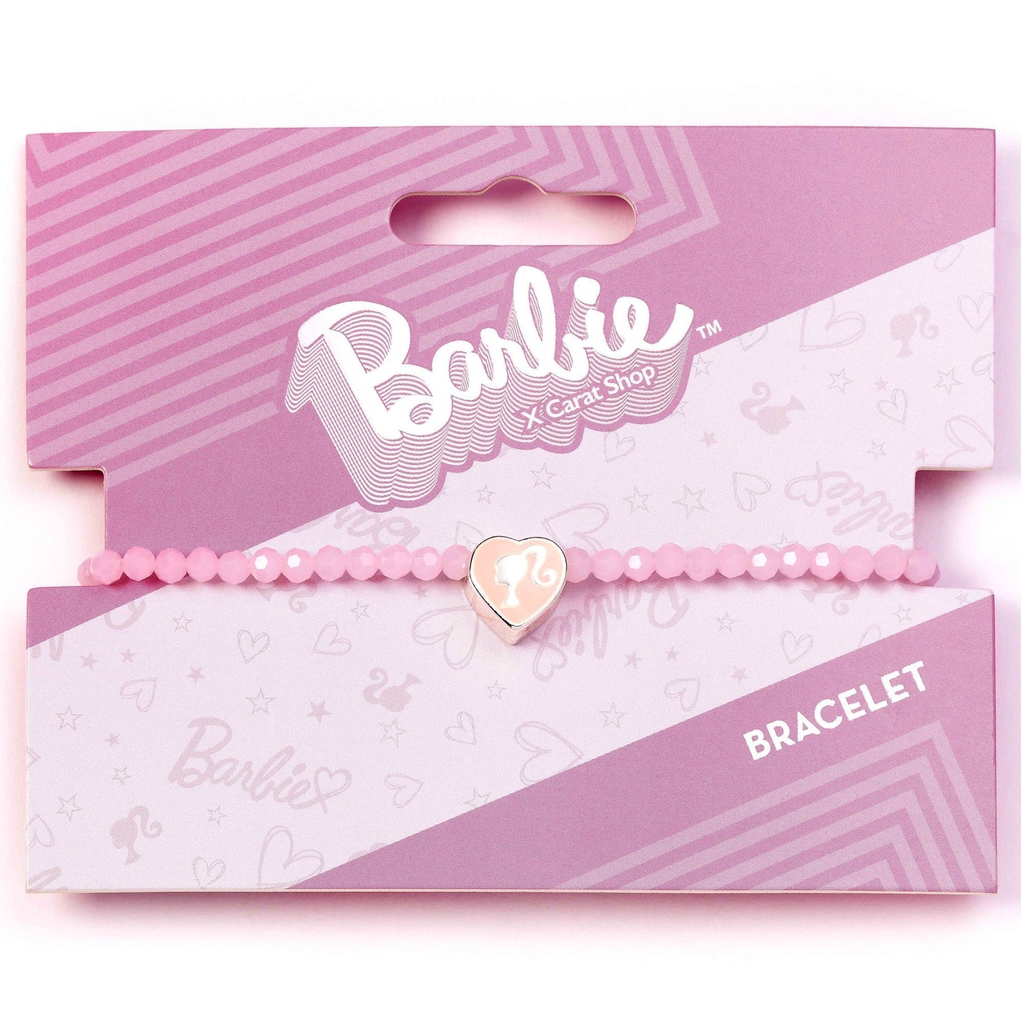 Barbie Pink Beaded Friendship Bracelet With Heart Silhouette Charm