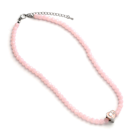Barbie Pink Beaded Necklace with Heart Silhouette Charm