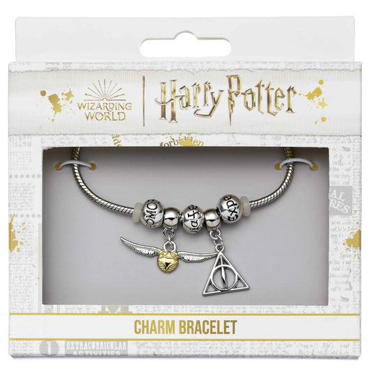 Harry Potter Charm Bracelet And Charm Set - Deathly Hallows, Golden Snitch, 3 Spell Beads