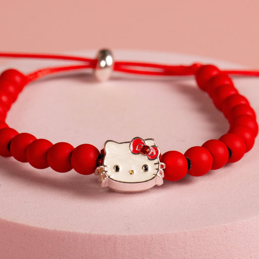 Hello Kitty Red Bead Charm Bracelet With Hello Kitty Charm