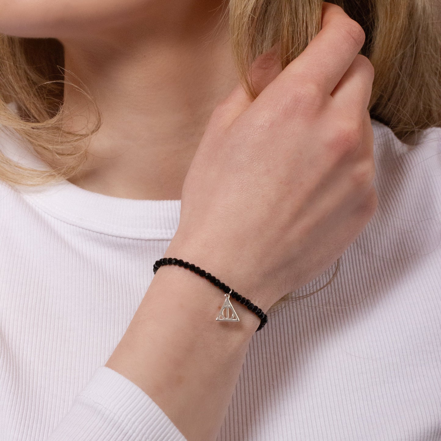 Harry Potter Deathly Hallows Black Onyx Crystal Bracelet - Sterling Silver