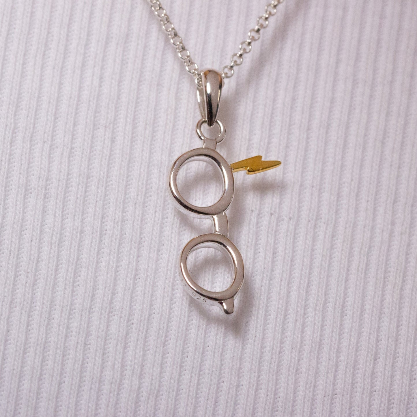 Harry Potter Glasses And Lightning Bolt Scar Necklace - Sterling Silver