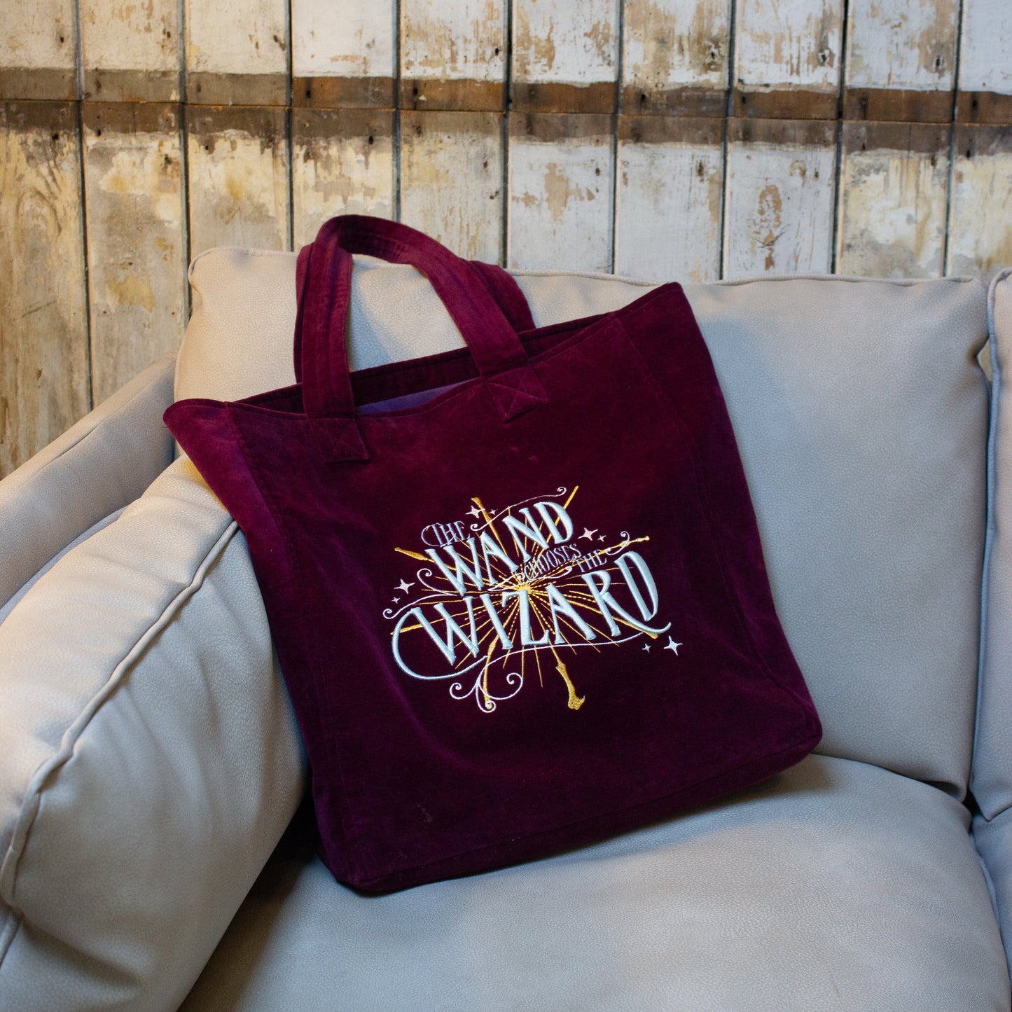 Harry Potter Wand Chooses The Wizard Embroidered Velvet Tote Bag