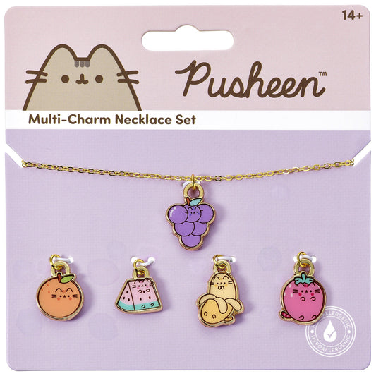 Pusheen The Cat Multi Charm Fruits Themed Necklace Set