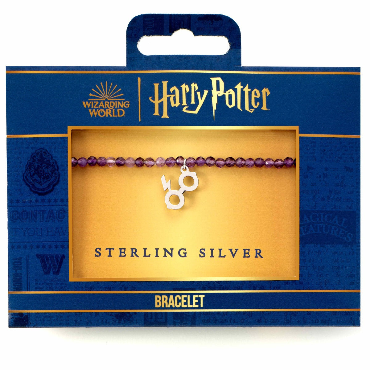Harry Potter Lightning Bolt And Glasses Amethyst Crystal Bracelet - Sterling Silver