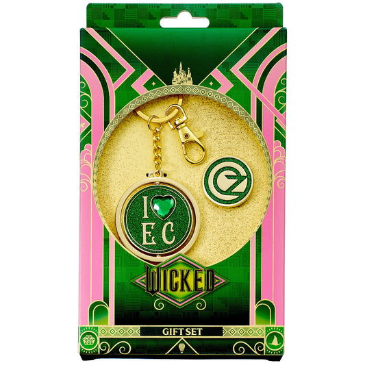 Wicked Gift Set With I Love Emerald City Keyring And Oz Logo Pin Badge