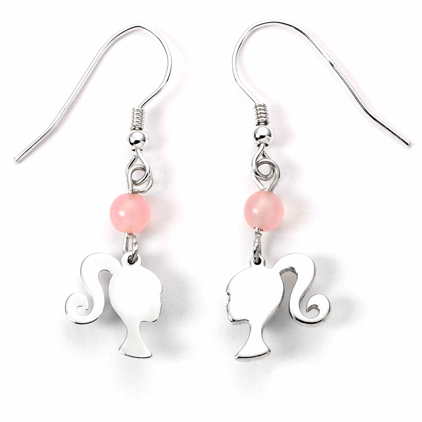 Barbie Silhouette And Rose Quartz Bead Drop Earrings - Sterling Silver