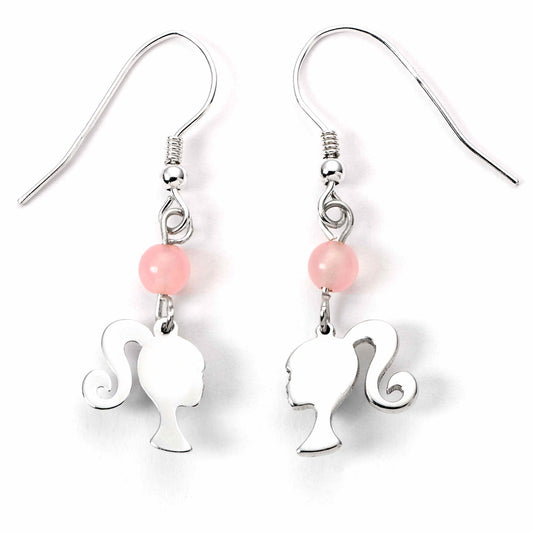 Barbie Silhouette And Rose Quartz Bead Drop Earrings - Sterling Silver