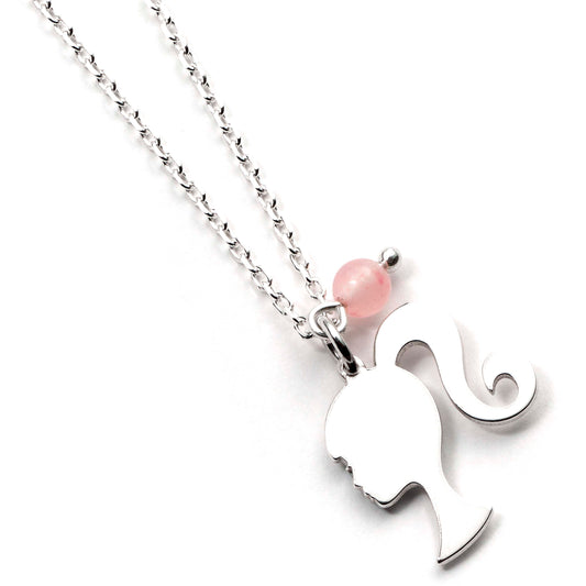 Barbie Silhouette And Rose Quartz Bead Necklace - Sterling Silver