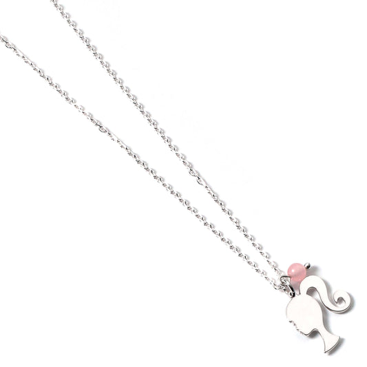 Barbie Silhouette And Rose Quartz Bead Necklace - Sterling Silver