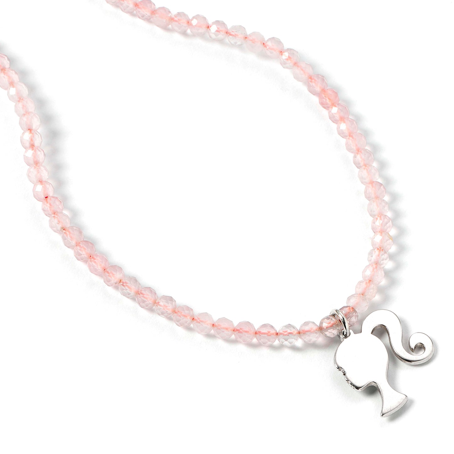 Barbie Silhouette Rose Quartz Crystal Necklace - Sterling Silver