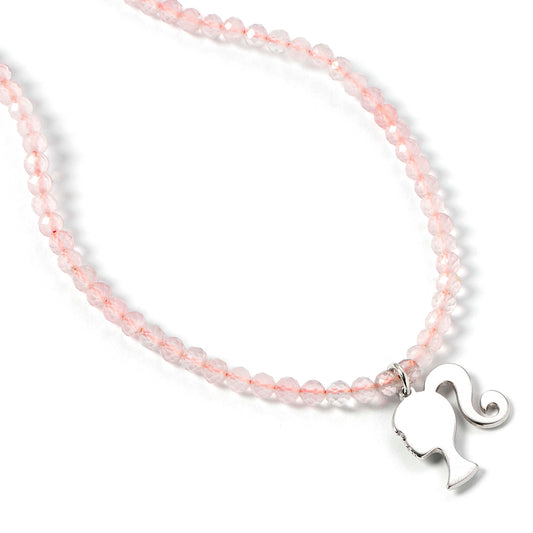 Barbie Silhouette Rose Quartz Crystal Necklace - Sterling Silver