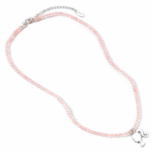 Barbie Silhouette Rose Quartz Crystal Necklace - Sterling Silver