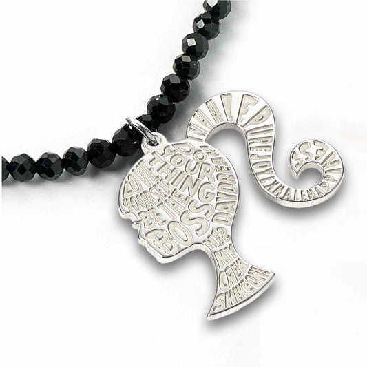 Barbie Silhouette Black Onyx Crystal Necklace - Sterling Silver