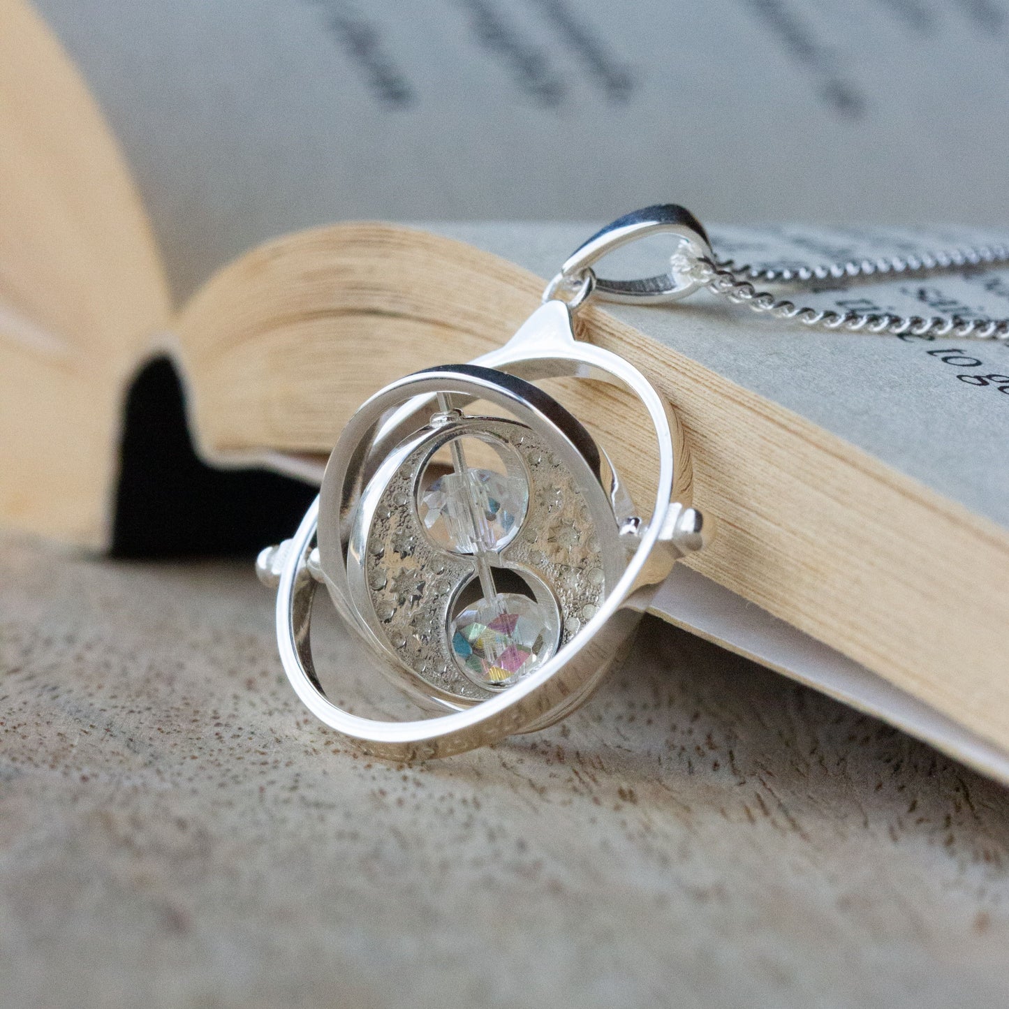 Harry Potter Time Turner Necklace - Sterling Silver With Crystals