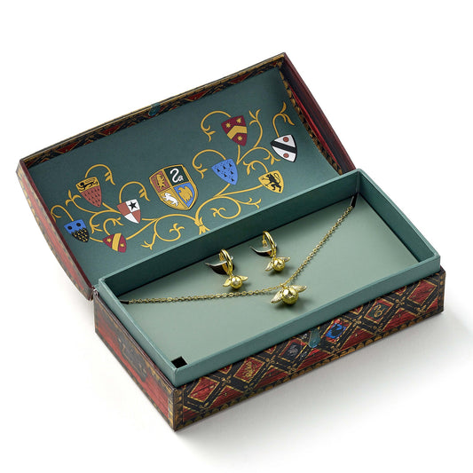 Harry Potter Quidditch Gift Set With Golden Snitch Necklace And Earrings