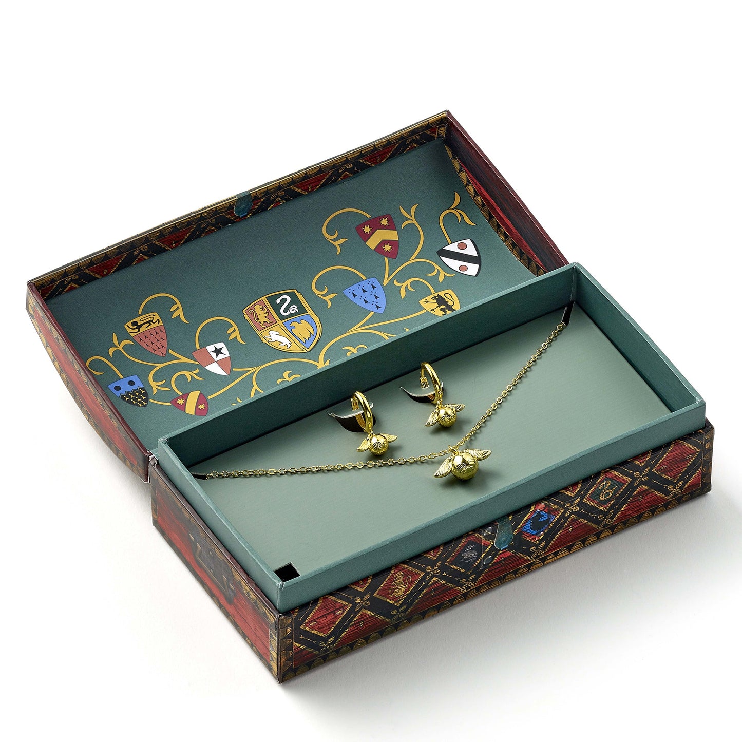 Harry Potter Quidditch Gift Set With Golden Snitch Necklace And Earrings