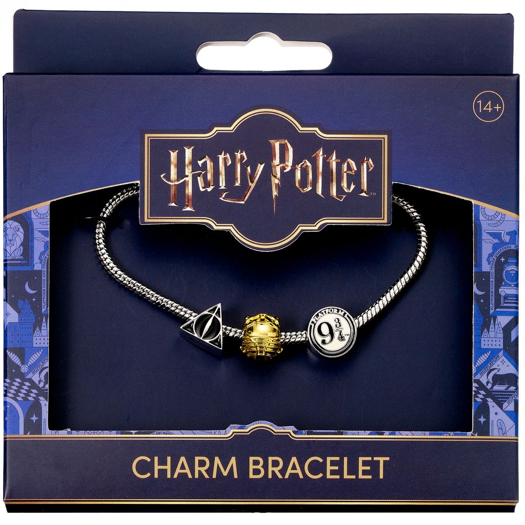 Harry Potter Deathly Hallows, Golden Snitch And Platform 9 ¾ Charm Bracelet