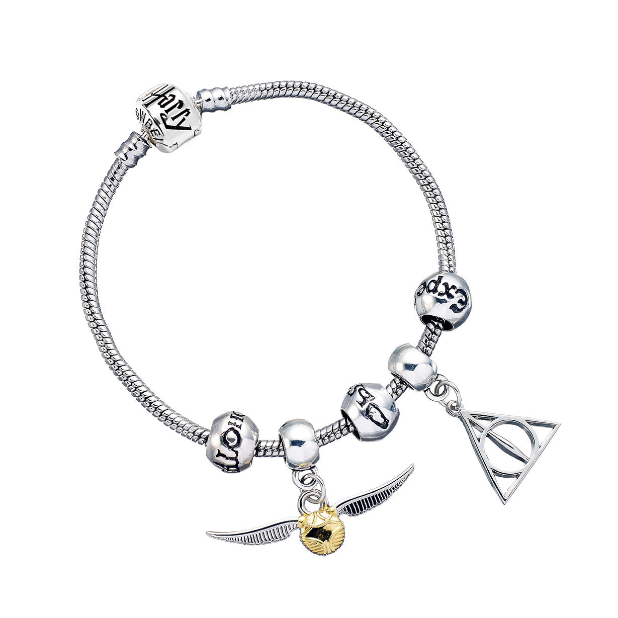 Harry Potter Charm Bracelet And Charm Set - Deathly Hallows, Golden Snitch, 3 Spell Beads