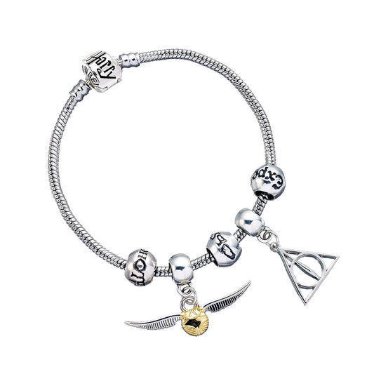 Harry Potter Charm Bracelet And Charm Set - Deathly Hallows, Golden Snitch, 3 Spell Beads