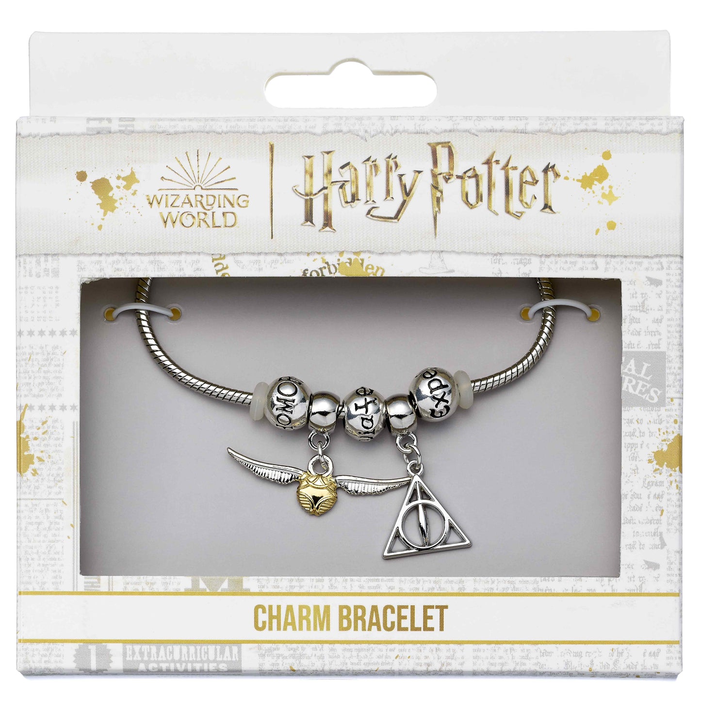Harry Potter Charm Bracelet And Charm Set - Deathly Hallows, Golden Snitch, 3 Spell Beads
