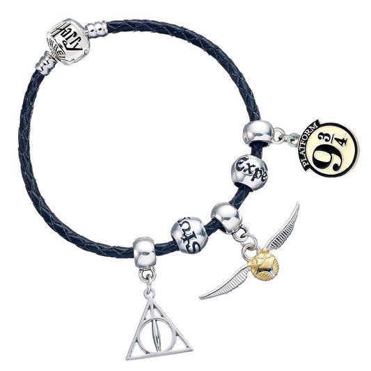 Harry Potter Bracelet And Charm Set- Deathly Hallows, Golden Snitch, Platform 9 ¾, 2 Spell Beads