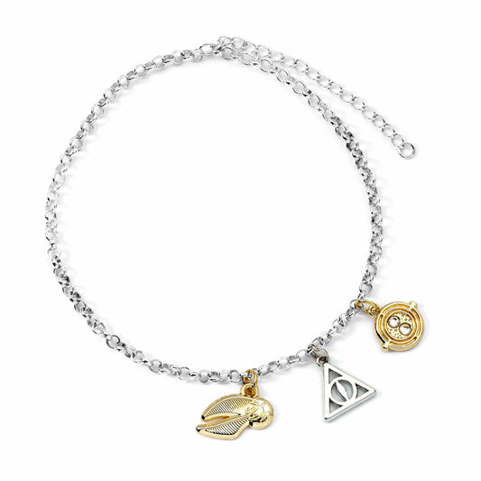 Harry Potter Time Turner, Deathly Hallows And Golden Snitch Chain Bracelet