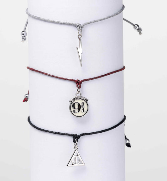Harry Potter Friendship Bracelet Set - Platform 9 ¾, Lightning Bolt, Deathly Hallows