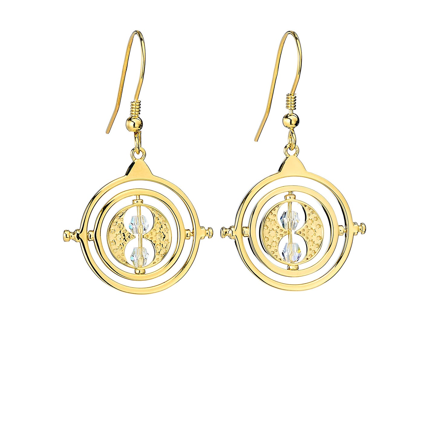Harry Potter Gold Time Turner Drop Earrings - Sterling Silver With Crystals