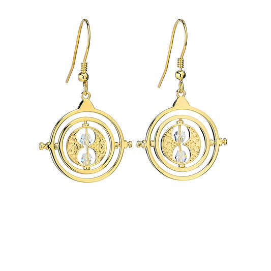 Harry Potter Gold Time Turner Drop Earrings - Sterling Silver With Crystals