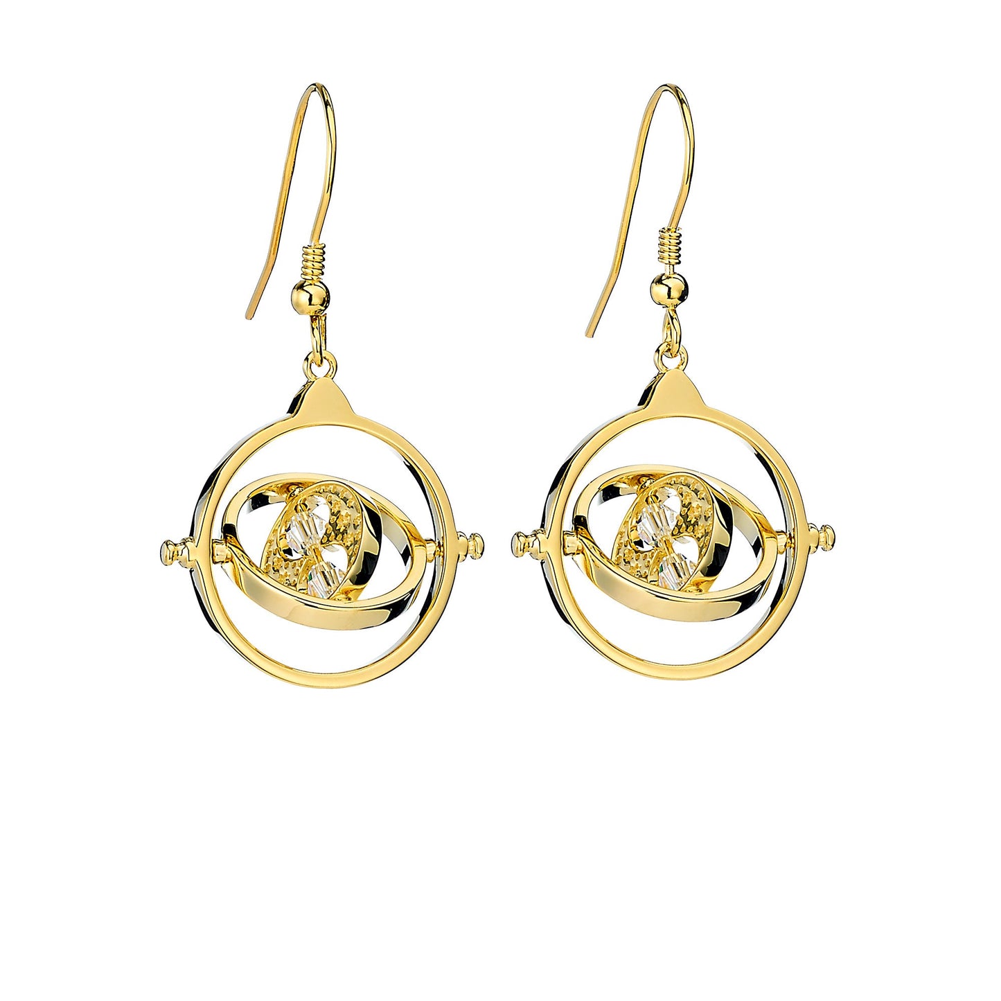 Harry Potter Gold Time Turner Drop Earrings - Sterling Silver With Crystals