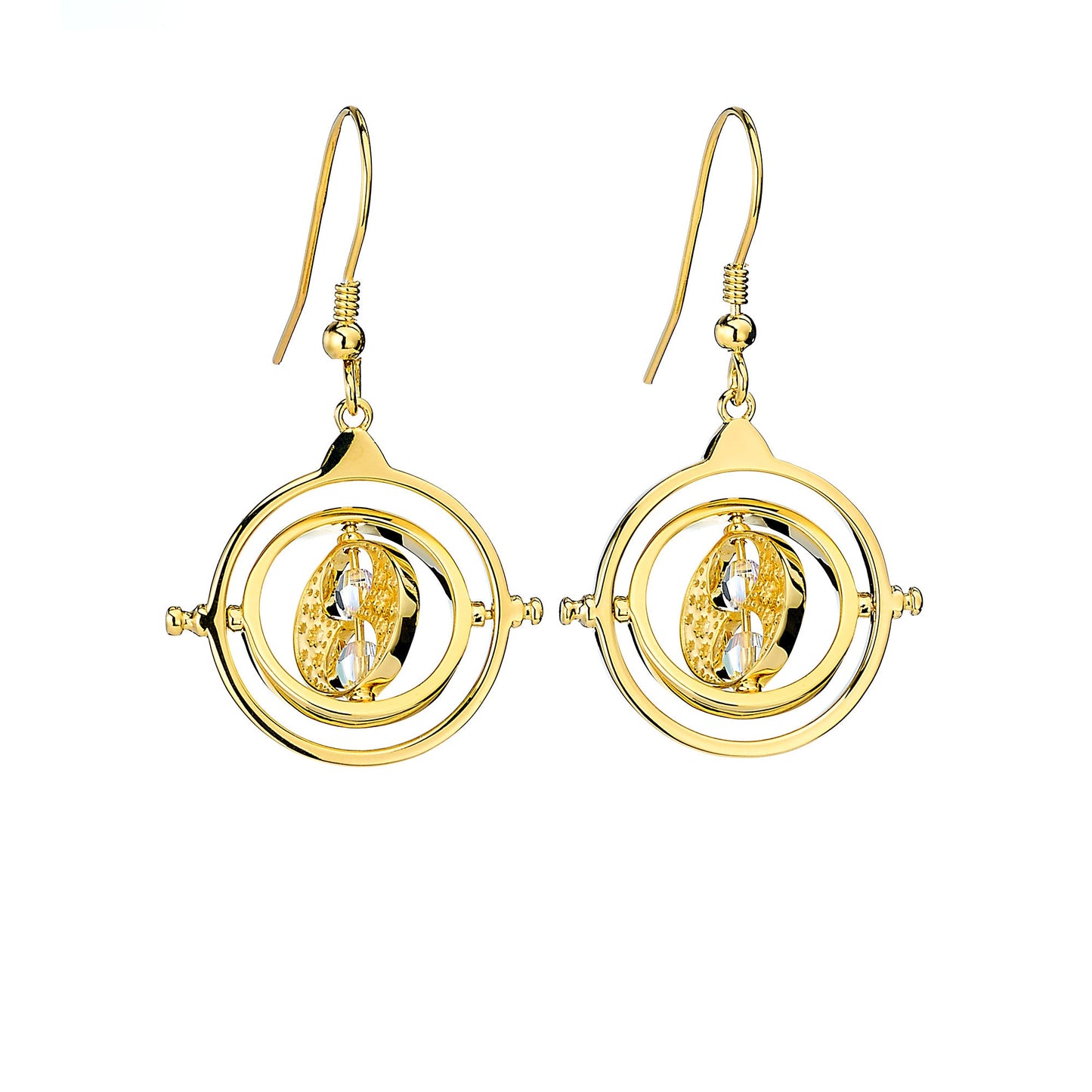 Harry Potter Gold Time Turner Drop Earrings - Sterling Silver With Crystals