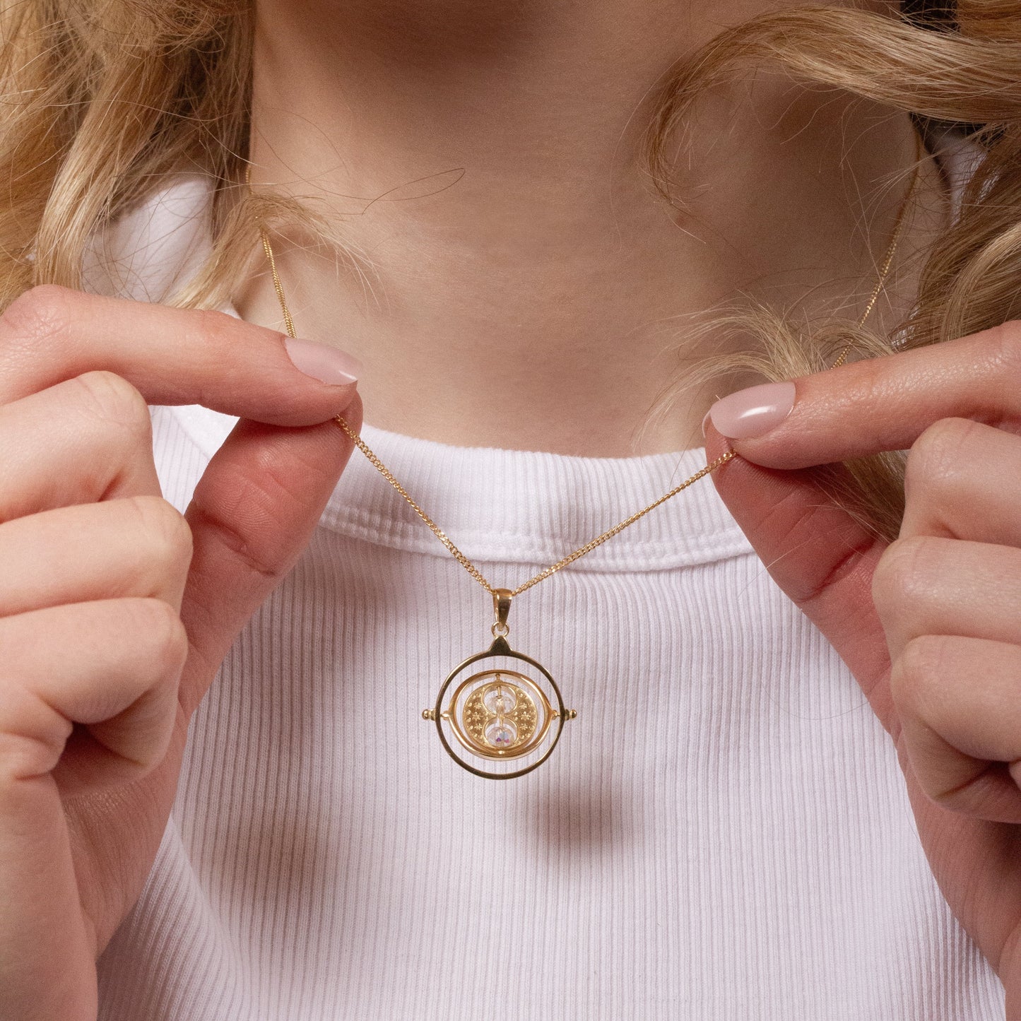 Harry Potter Gold Time Turner Necklace - Sterling Silver With Crystals