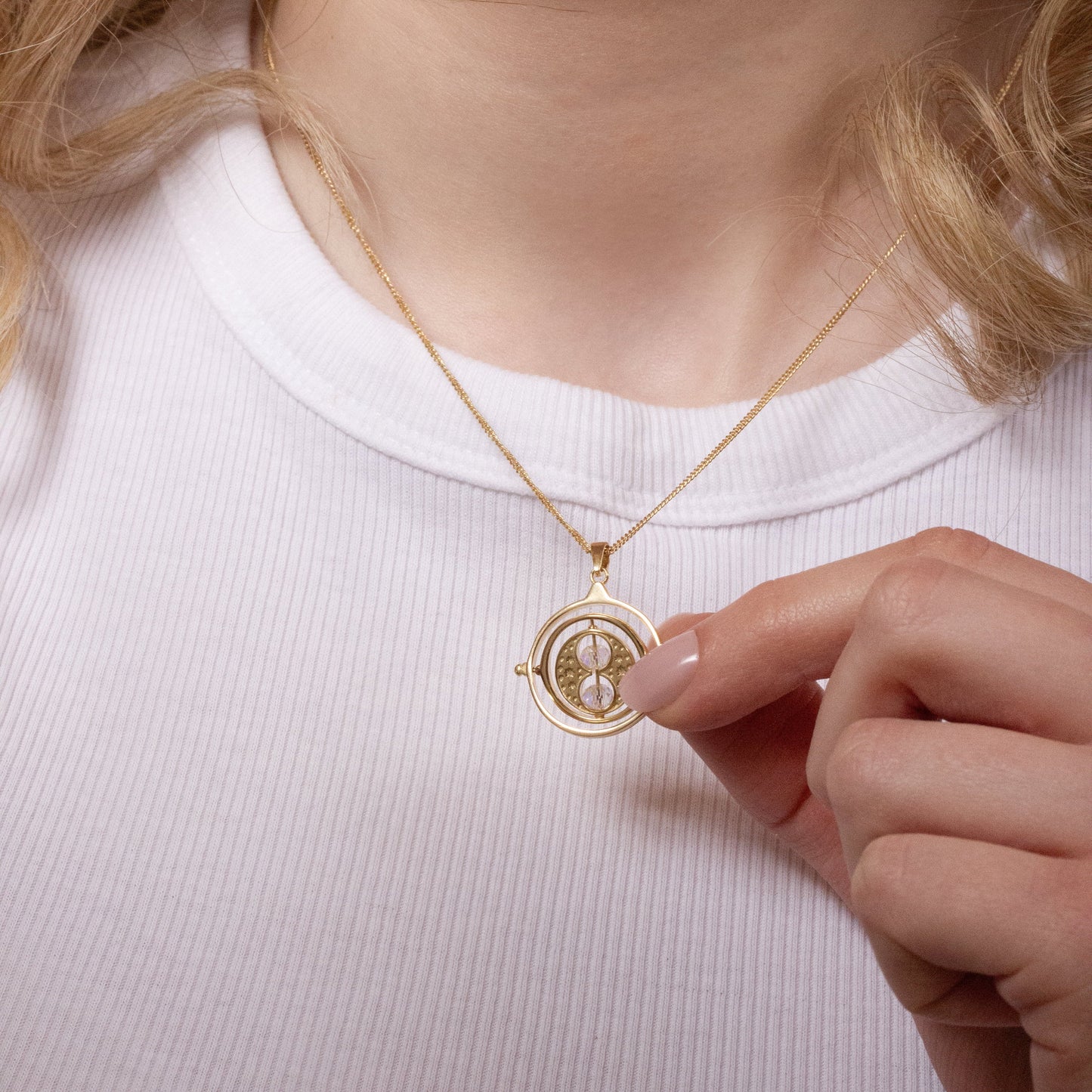 Harry Potter Gold Time Turner Necklace - Sterling Silver With Crystals