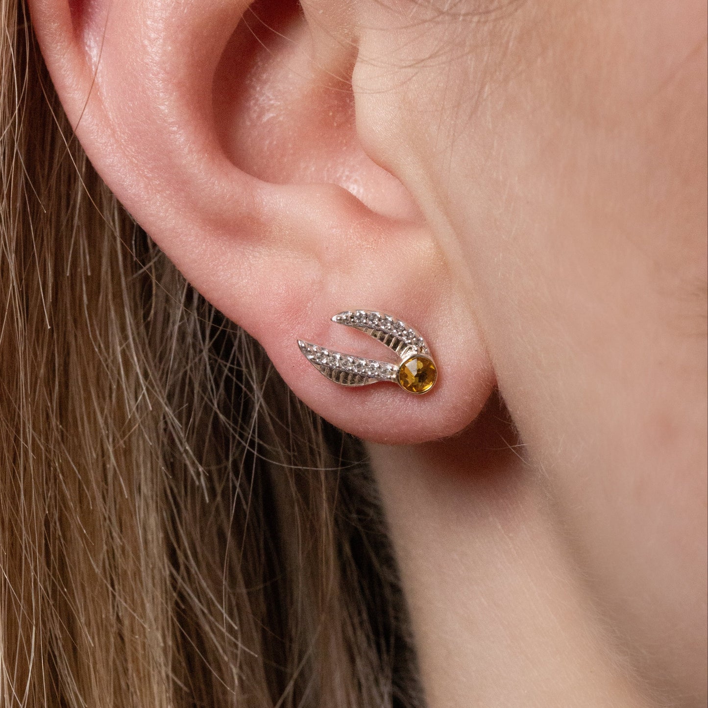 Harry Potter Golden Snitch Stud Earrings - Sterling Silver With Crystals