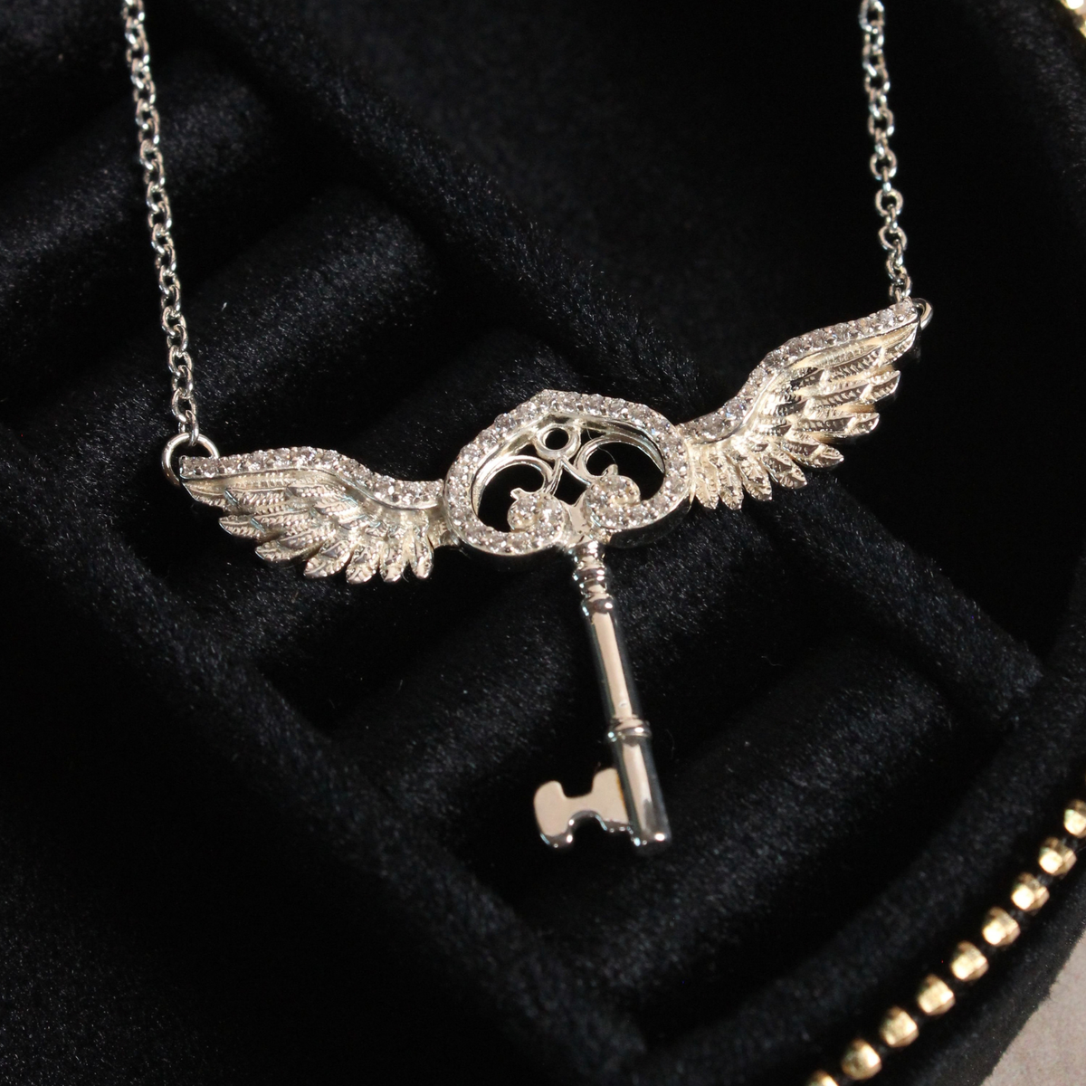 Harry Potter Flying Key Necklace - Sterling Silver With Crystals