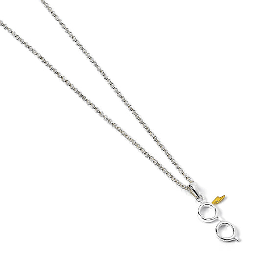 Harry Potter Glasses And Lightning Bolt Scar Necklace - Sterling Silver