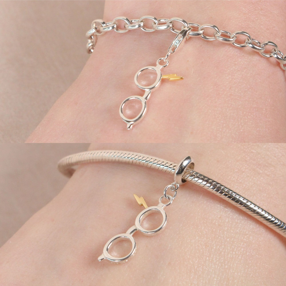 Harry Potter Lightning Bolt And Glasses Charm - Sterling Silver