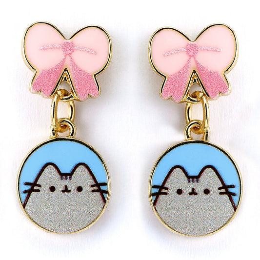 Pusheen The Cat Pink Bow Drop Earrings