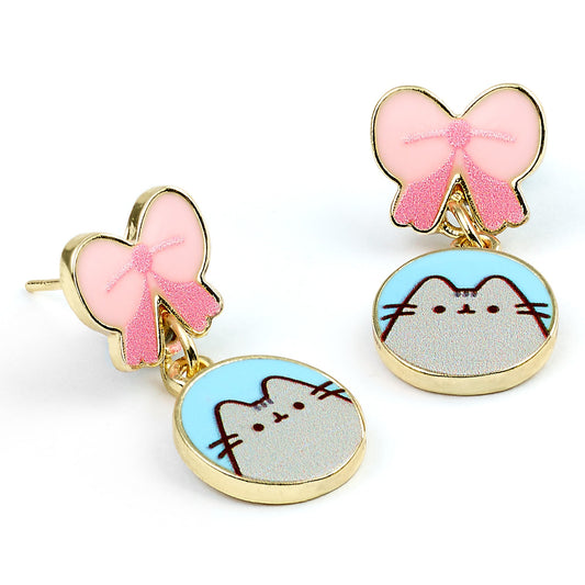 Pusheen The Cat Pink Bow Drop Earrings
