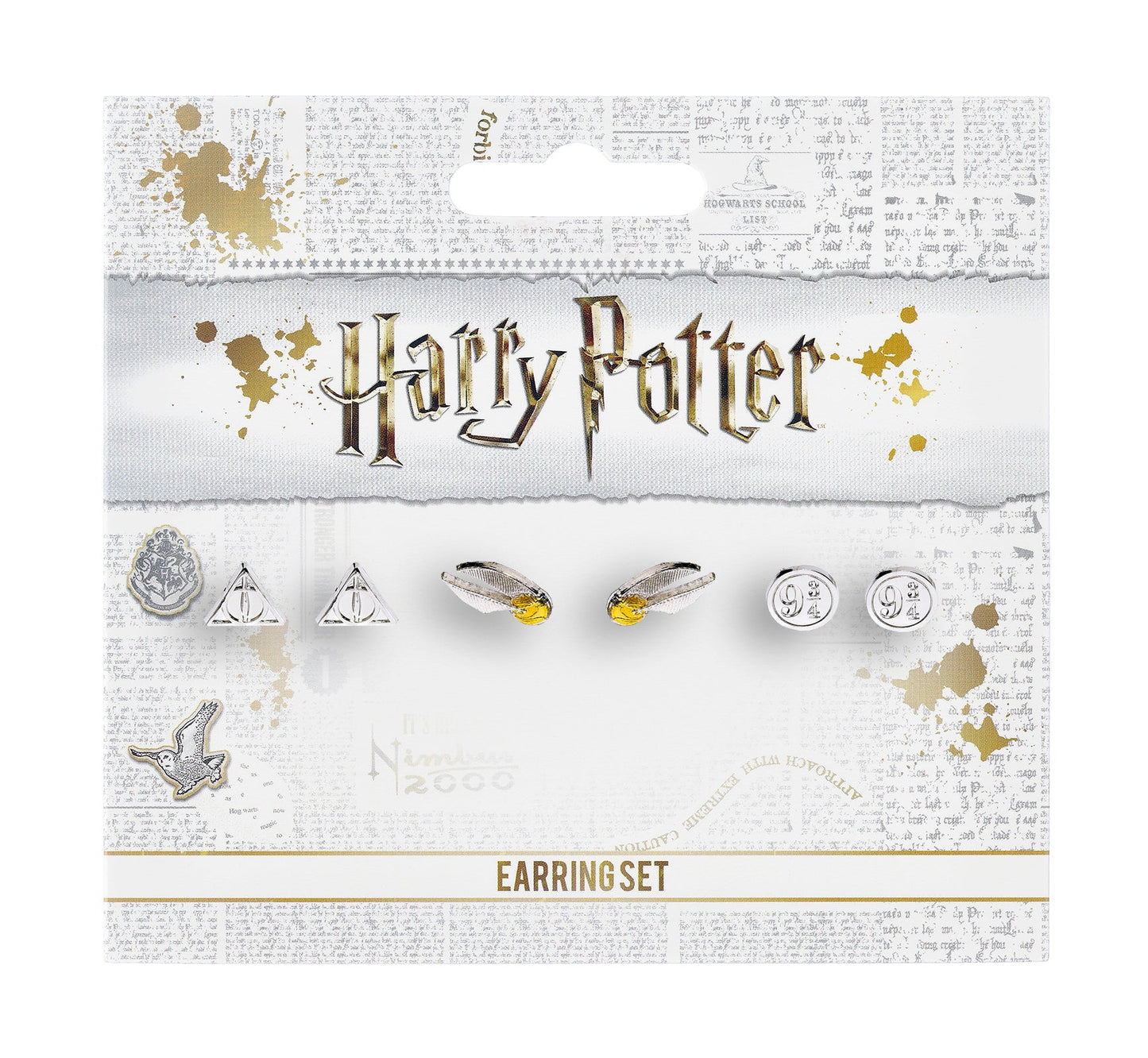 Harry Potter Stud Earring Set - Deathly Hallows, Golden Snitch, Platform 9 ¾