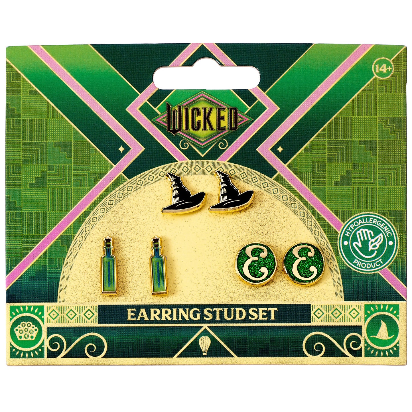 Wicked Elphaba Stud Earring Set - Hat, Potion, E Logo