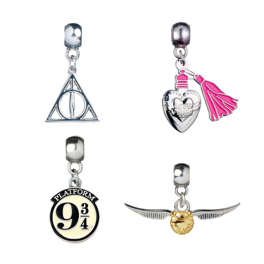 Harry Potter Charm Set - Golden Snitch, Deathly Hallows, Love Potion, Platform 9 ¾