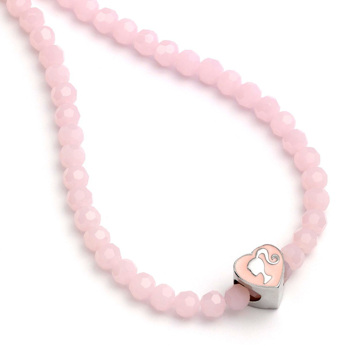 Barbie Pink Beaded Necklace with Heart Silhouette Charm