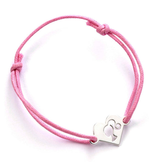 Barbie Heart Friendship Pink Cord Bracelet - Sterling Silver