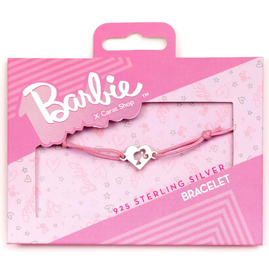 Barbie Heart Friendship Pink Cord Bracelet - Sterling Silver