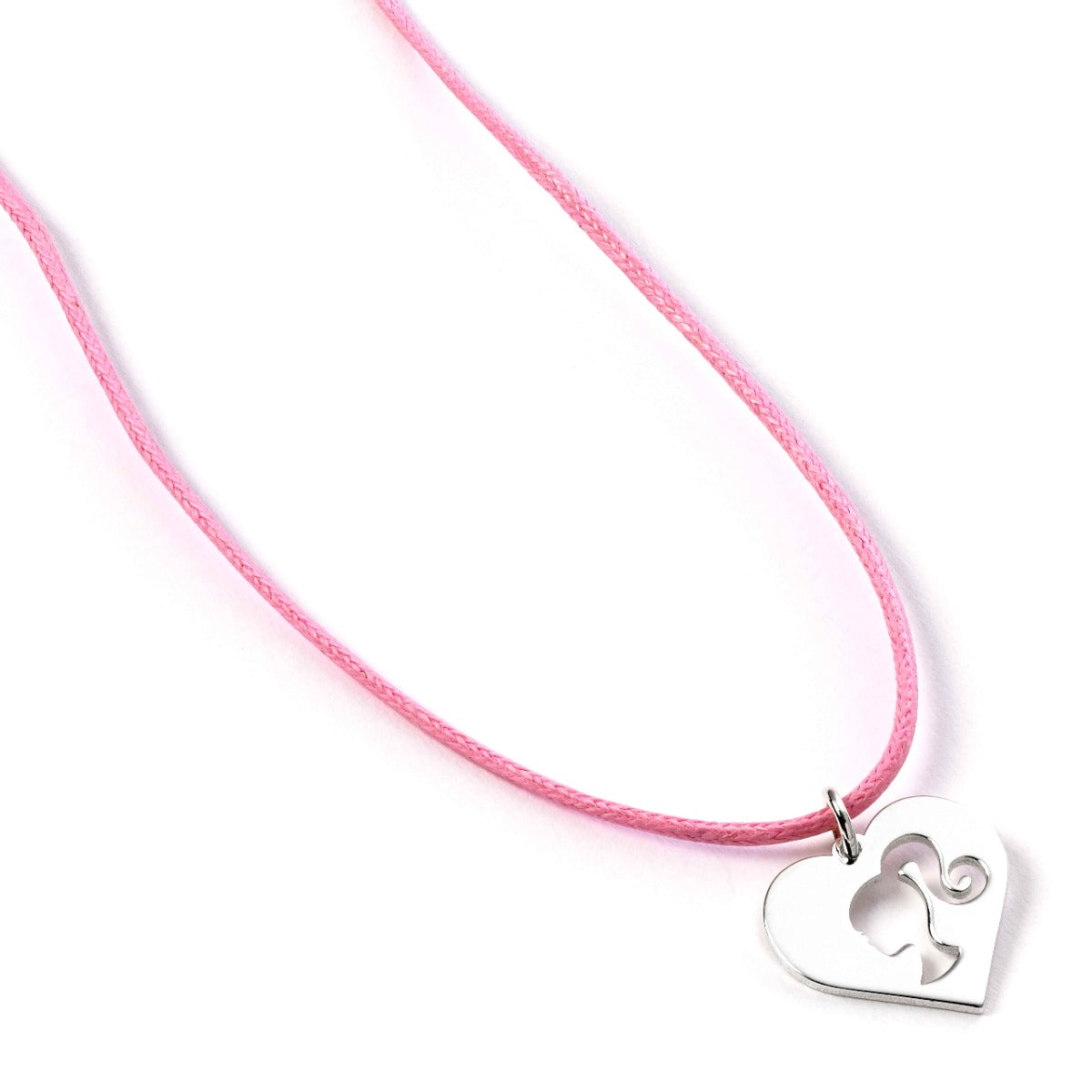 Barbie Heart Pendant Pink Cord Necklace - Sterling Silver