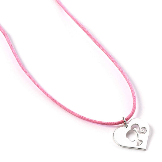 Barbie Heart Pendant Pink Cord Necklace - Sterling Silver
