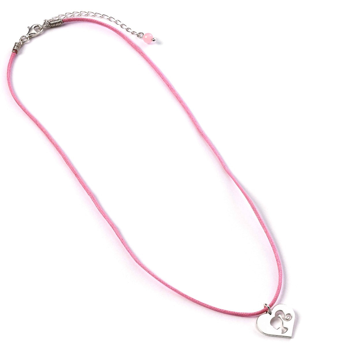 Barbie Heart Pendant Pink Cord Necklace - Sterling Silver